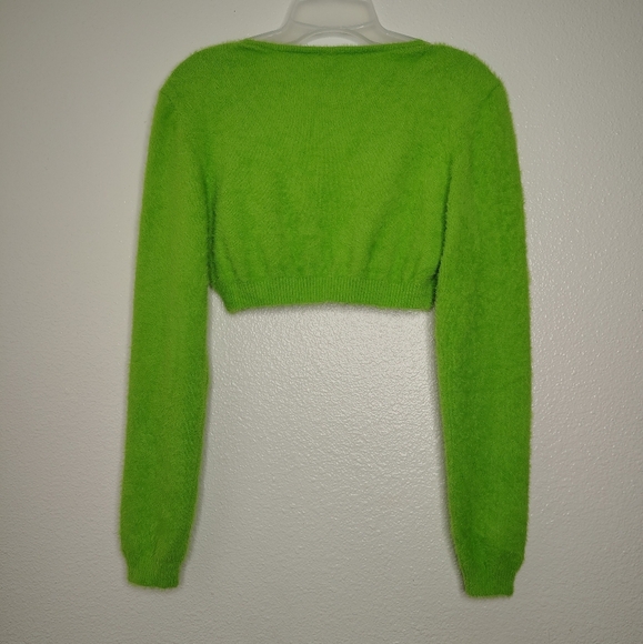 Savage X Fenty Fuzzy Neon Green Cropped Cardigan Metalic Logo Sz M - Picture 9 of 9